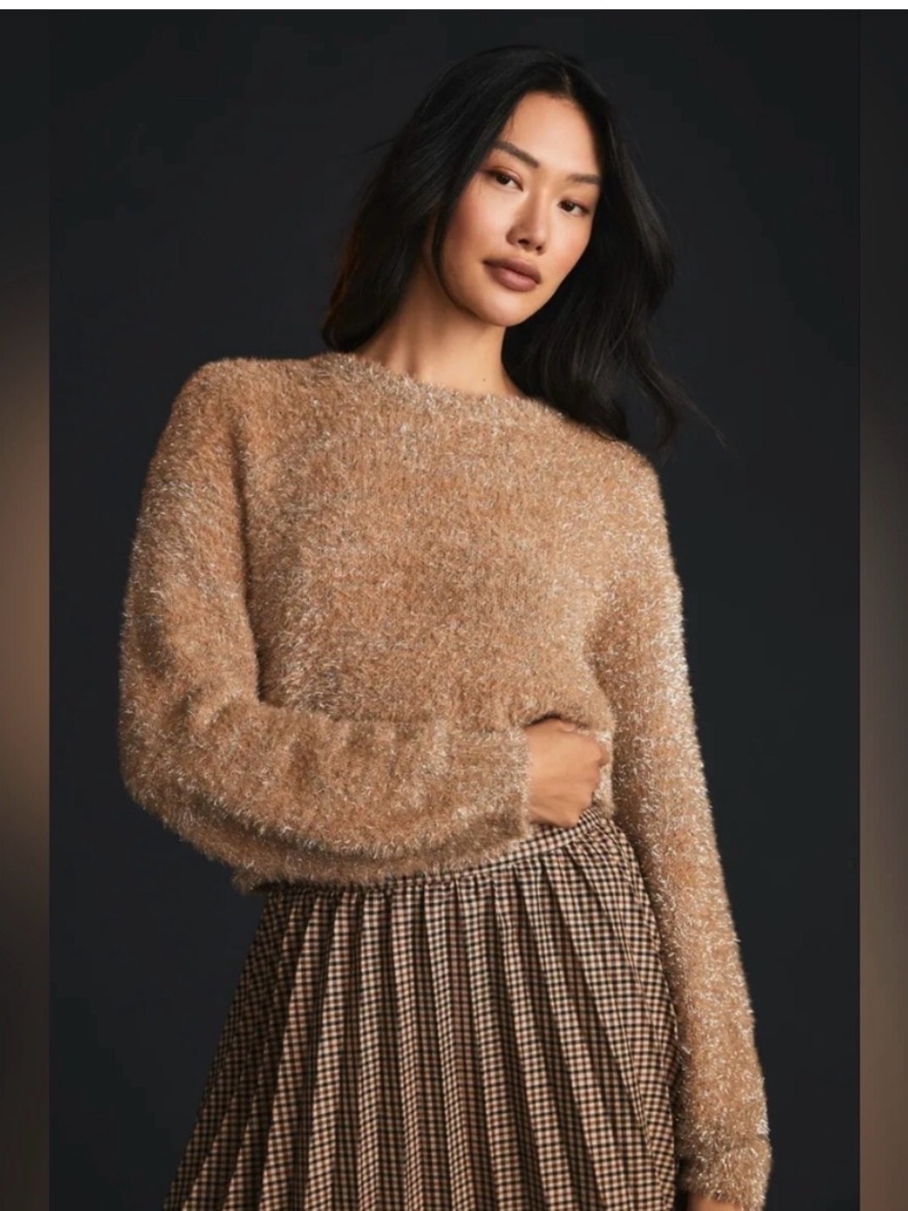 Anthropologie Maeve Tinsel Eyelash Sweater Fuzzy Crewneck Sweater NWT